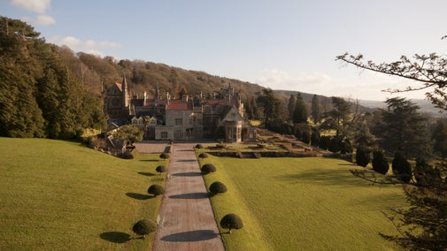 Aerial shot of the west front of Tyntesfield, Wraxall, Somerset
